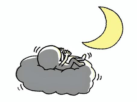 浮遊 シルエット,雲,浮遊,三日月,pop調,手描き,挿絵,ワンポイント,素材,商用可のイラスト素材