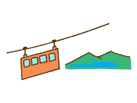 ロープウェイ ロープウェイ,乗り物,観光地,景気,山,pop調,手描き,挿絵,ワンポイント,素材のイラスト素材