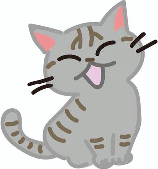 座るグレートラ猫 猫,トラ猫,グレー猫,縞模様,座る,ペット,飼い猫,鳴く,笑顔,アイコンのイラスト素材