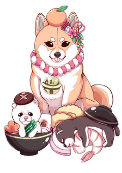 干支　戌のイラスト 戌,戌年,犬,干支,動物,年賀状,年賀状素材,新年,和風,日本のイラスト素材