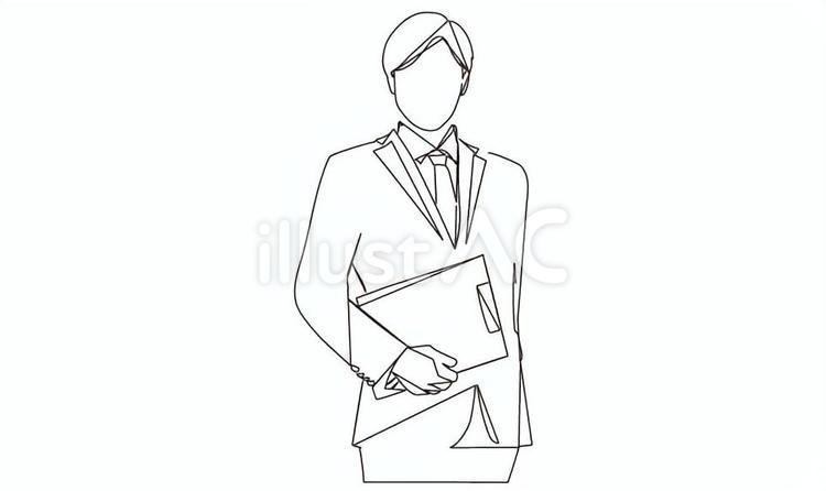 ファイルを持ったビジネスマンの線画 ビジネスマン,男性,線画のイラスト素材