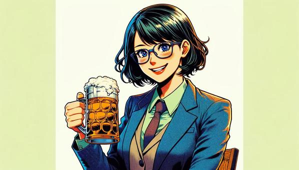 Illustration, female, beer, a mug, 