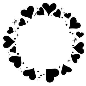 ハートのかわいい丸い白黒フレーム　手描き ハート,かわいい,モノクロ,白黒,円,丸い,リング,枠,フレーム,愛のイラスト素材