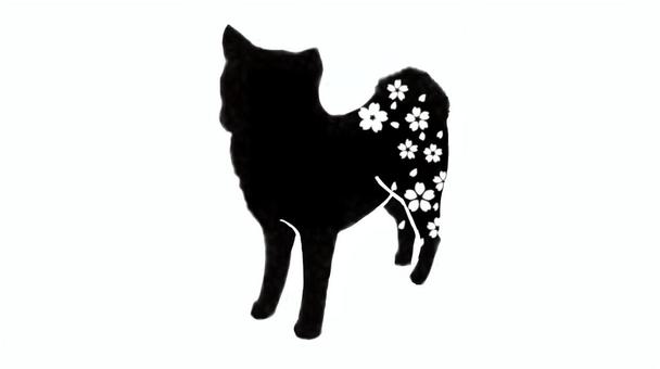 犬と桜のシルエット 犬,桜,花,彫刻,デザイン,シルエット,切り絵,豆柴のイラスト素材