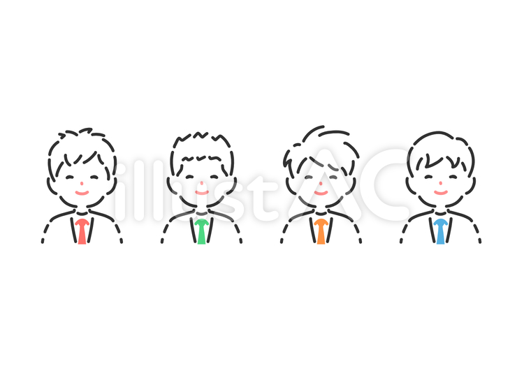 満足した表情の男性会社員の素材セット 会社員,ビジネスマン,サラリーマンのイラスト素材