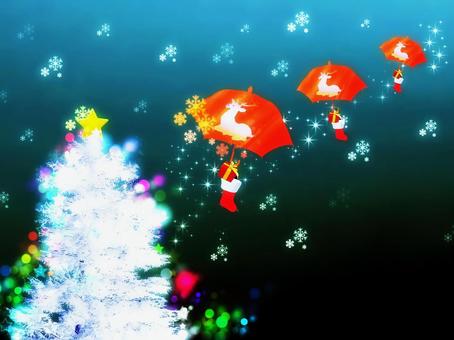 クリスマスツリー・プレゼント クリスマス,クリスマスプレゼント,クリスマスツリー,クリスマス飾り,冬,12月,トナカイ,長ぐつ,傘,雪のイラスト素材