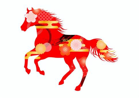 和風な馬のシルエットイラスト 馬,年賀状,シルエット,午,和風,動物,背景,お正月,正月,賀正のイラスト素材