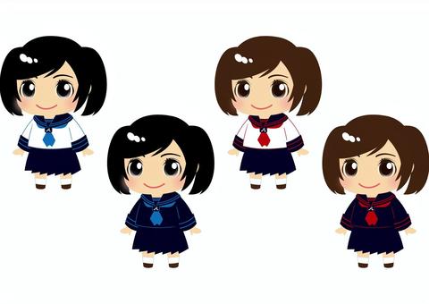 セーラー服_長袖1-c 女の子,女子,女性,生徒,学生,女生徒,女学生,中学生,高校生,少女のイラスト素材