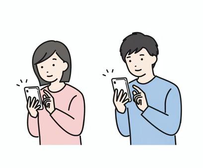 Men and women operating smartphones, JPG, PNG and AI Men and women operating smartphones, , JPG, PNG and AI