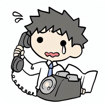 泣いて黒電話をかける男性 男性,泣く,黒電話,通話,話,家電,困る,戸惑う,焦る,かけるのイラスト素材