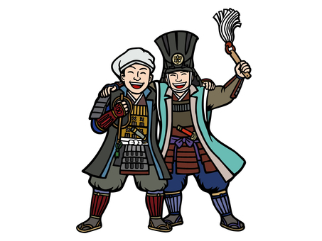 肩を組む戦国武将 肩組み,黒田,官兵衛,孝高,シオメン,如水,竹中半兵衛,竹中重治,今孔明,仲良しのイラスト素材