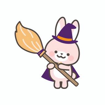 魔法使いのうさぎ_2 ハロウィン,魔法使い,動物,かわいい,うさぎ,挿絵,ワンポイント,魔女,ほうき,持つのイラスト素材