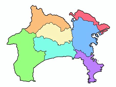 少しゆるい神奈川県地図 地域色分け 神奈川県,神奈川,関東,地図,ゆるい,色分け,日本地図,線画,日本,日本列島のイラスト素材