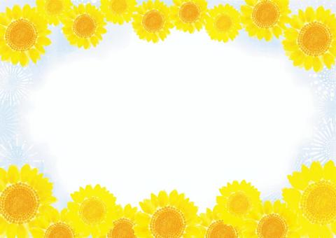 ひまわり フレーム01A ひまわり フレーム01A 背景,ひまわり,向日葵,花火,フレーム,水彩風,夏,暑中見舞い,残暑見舞い,お便りのイラスト素材