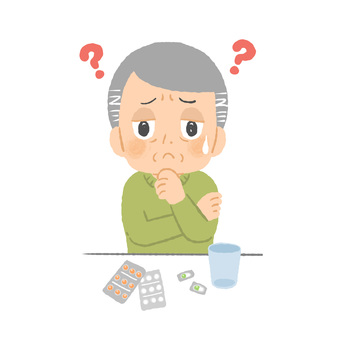 記憶の障害 記憶障害,認知症,服薬指導,服薬,わからない,シニア,高齢者,お爺さん,老人,障害のイラスト素材