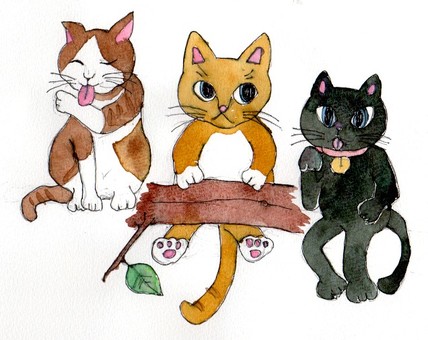 Illustration, cat, hand drawn, watercolor painting, 