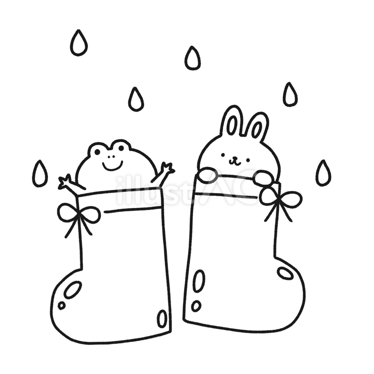 レインブーツとうさカエル レインブーツ,梅雨,うさぎのイラスト素材