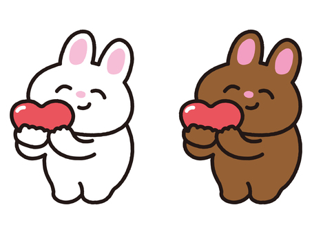 ハートを両手で差し出すうさぎセット_白茶 うさぎ,動物,ポーズ,ハート,キュン,愛,恋,好き,大好き,告白のイラスト素材