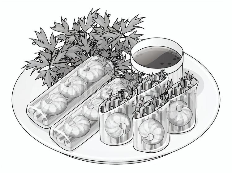 エビの生春巻き（白黒） 生春巻き,白黒,漫画のイラスト素材