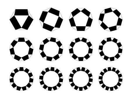 2分の1の多角形との組み合わせ図形 多角形,2分の1,図形,四角,三角,幾何,6角形,8角形,10角形,12角形のイラスト素材