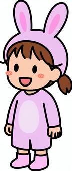 ピンクのうさぎコスの女の子です。 うさぎ,着ぐるみ,シンプル,コスプレ,コスチューム,動物,ぬいぐるみ,イベント,パーティー,女の子のイラスト素材