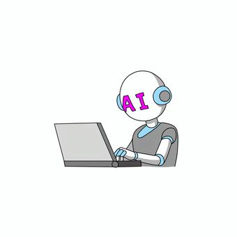 AIロボット　パソコン作業　ビジネス ai,ロボット,パソコン,仕事,作業,テクノロジー,未来,デジタル,キャラクター,かわいいのイラスト素材