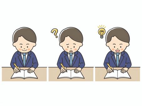 勉強をするスーツの男性のセット 男性,スーツ,お父さん,教師,講師,先生,勉強,宿題,学習,テスト勉強のイラスト素材