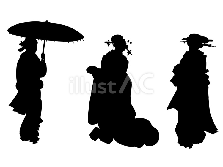 浮世絵シルエット-3-江戸時代 浮世絵,シルエット,風俗画のイラスト素材