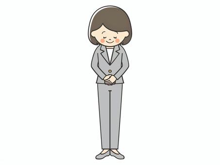 お辞儀をするスーツ女性 お辞儀,お礼,挨拶,礼,お断り,笑顔,女性,スーツ,講師,教師のイラスト素材