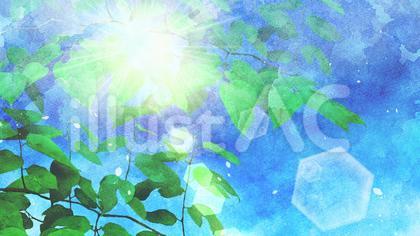 爽やかな朝の木漏れ日 水彩風