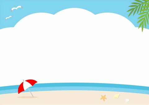 夏の海、夏休みのビーチの風景 夏,海,背景,フレーム,夏休み,ビーチ,砂浜,海水浴,枠,飾り枠のイラスト素材