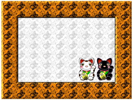 招き猫のフレ−ム 招き猫,フレーム,ポストカード,メッセージカード,柄,パターン,白猫,黒猫,招福,かわいいのイラスト素材
