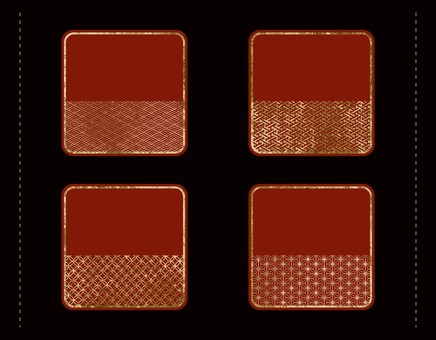 赤茶と金の和柄スクエアセット 和柄,金,赤茶,エレメント,模様,和,日本,七宝,麻の葉,青海波のイラスト素材