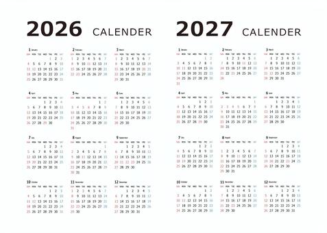 2026-2027年間カレンダー