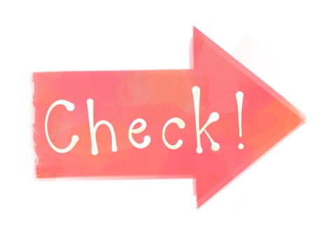 水彩風矢印ーcheck !ー 矢印,check,ピンク,赤,水彩,手描き風,ポップ,カラフル,明るい,案内のイラスト素材