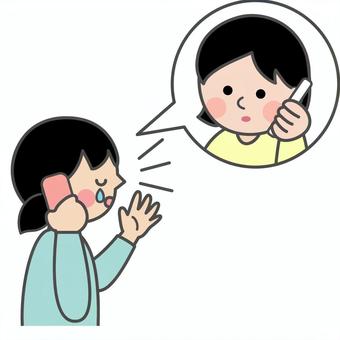 泣きながら女性に電話をする女の子 女の子,上半身,泣く,悲しい,辛い,苦しい,ストレス,悩み,相談,訴えのイラスト素材