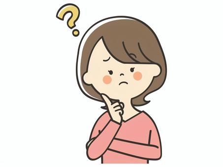 考える若い女性 考える,困る,不安,悩む,はてな,謎,不思議,疑問,質問,わからないのイラスト素材