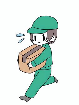 荷物を運ぶ女の子 デフォルメ,シンプル,透過,人物,女の子,配達,引越し,ダンボールのイラスト素材