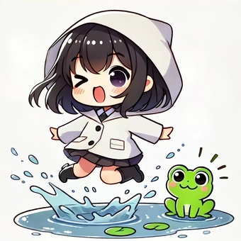Rainy Moment with a Woman in a Raincoat and a Frog, JPG and PNG Rainy Moment with a Woman in a Raincoat and a Frog, raincoat, female, rainy season, JPG and PNG