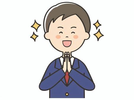 感激する男子学生 感謝,ありがとう,お礼,感動,感激,褒める,嬉しい,喜び,笑顔,楽しみのイラスト素材