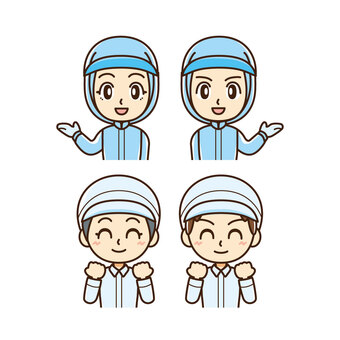 衛生服の男女 衛生服,作業服,食品衛生,防護服,白衣,給食,食品工場,調理場,クリーンルーム,男女のイラスト素材