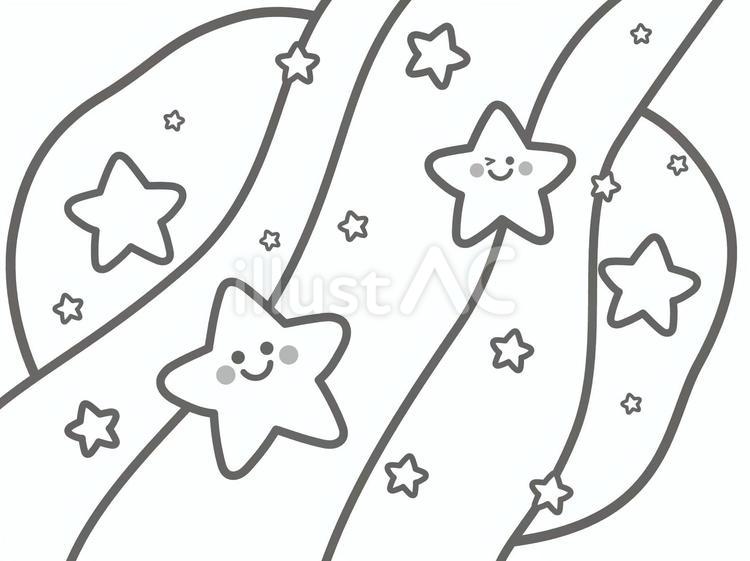 天の川とかわいい星の線画（ぬりえ） 天の川,七夕,7月のイラスト素材