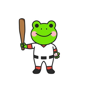 野球のユニフォームを着た動物　カエル