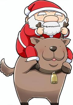 トナカイとサンタクロース 人物,男性,サンタクロース,冬,イベント,時節,動物,トナカイ,おんぶ,クリスマスのイラスト素材