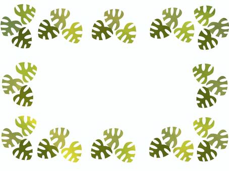シンプルなモンステラのフレーム(緑系) モンステラ,観葉植物,植物,葉っぱ,葉,おしゃれ,白背景,かわいい,フレーム,余白のイラスト素材