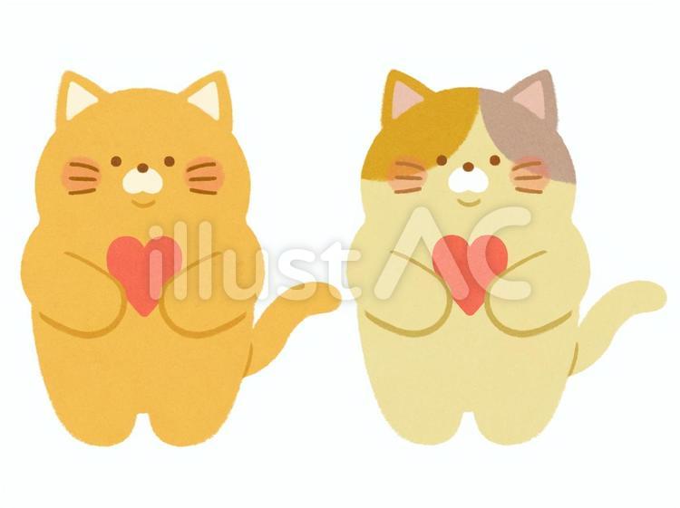 ハートを持ったねこ① ねこ,猫,三毛猫のイラスト素材