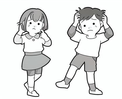 困ったポーズ子ども　単色 困る,子ども,手,頭,全身,単色のイラスト素材