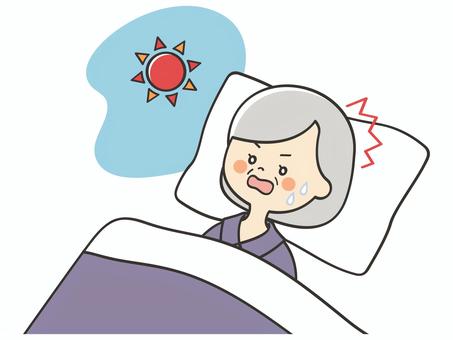 寝過ごしたおばあさん 寝坊,寝過ごし,寝過ごす,遅刻,起きる,起床,焦る,眠る,睡眠,寝るのイラスト素材