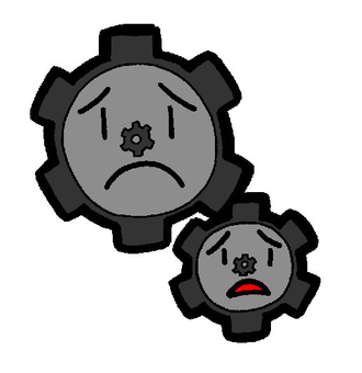 かみ合わない　歯車　イラスト 落ち込む,かみ合わない,灰色,歯車,二個,背景,なしのイラスト素材