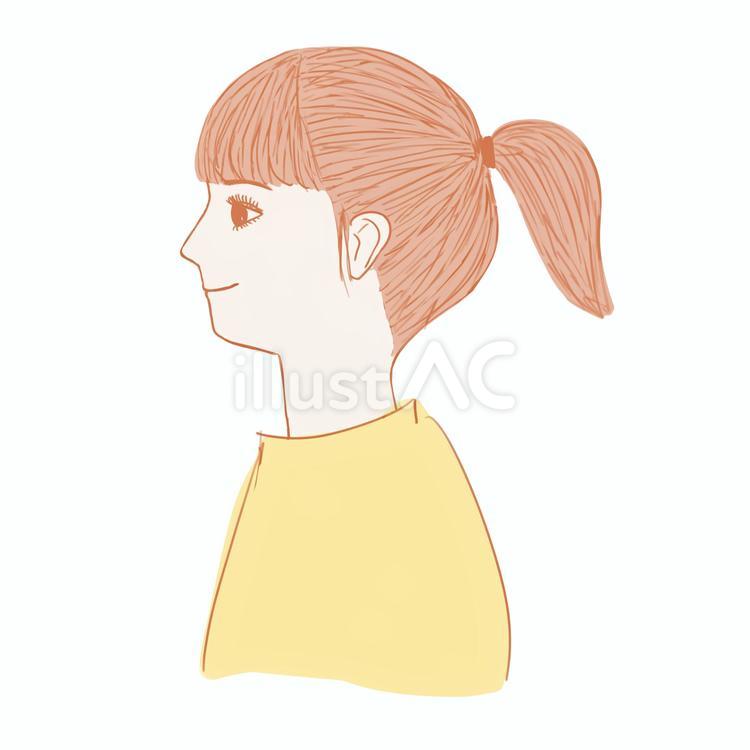 ポニーテールをした女性の横顔のイラスト 女性,ポニーテール,横顔のイラスト素材